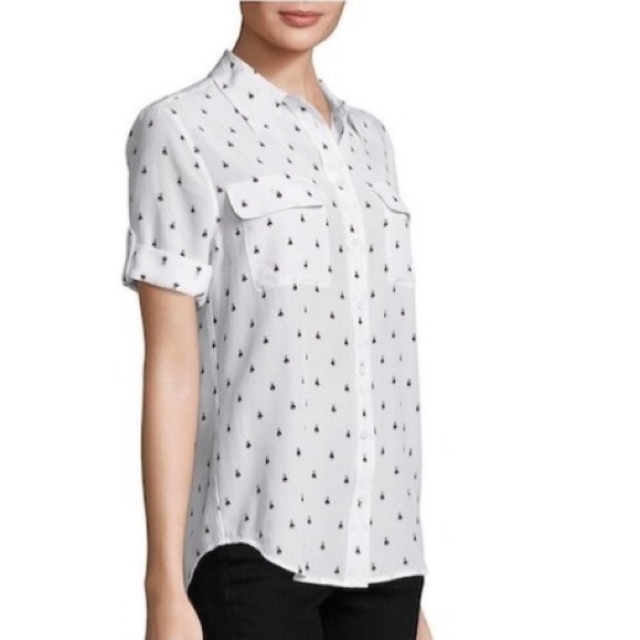 Equipment Silk Bee Print Short Sleeve Safari Shirt, Size M - Picture 2 of 15